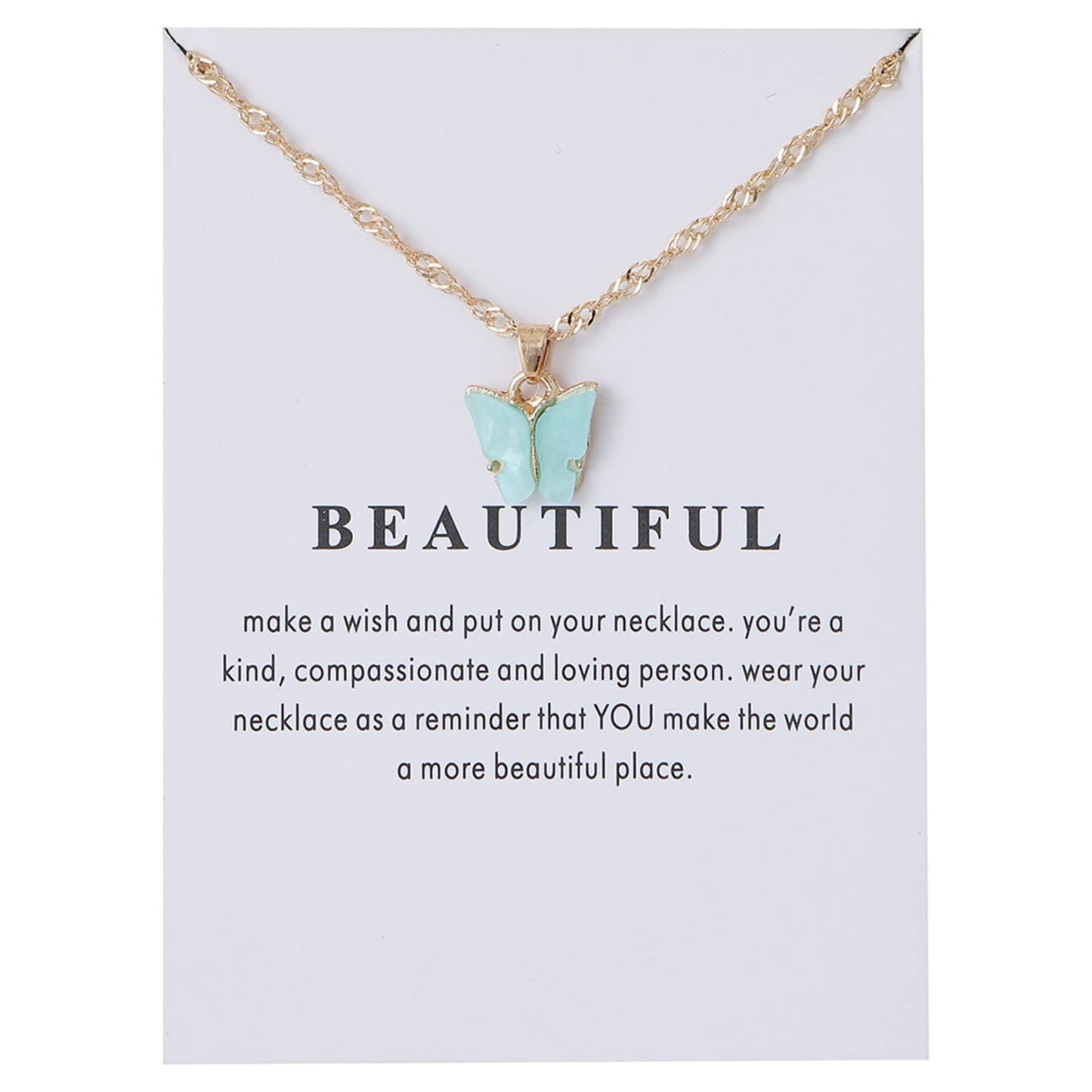 Rrdaily 9 Pcs Dainty Colorful Butterfly Pendant Necklace Set for Women,Bohemian Acrylic Butterfly Chain Necklace Cute Jewelry Gift (White card)