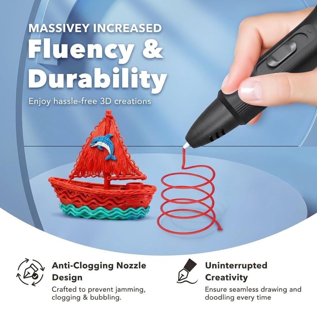 LinkSpoX 3D Printing Pen Kit, 3D Printer Pen with Adjustable Temperature,Stepless Speed, PLA/ABS Compatible 3D Drawing LCD Display, for Creative Art, DIY Projects,Black