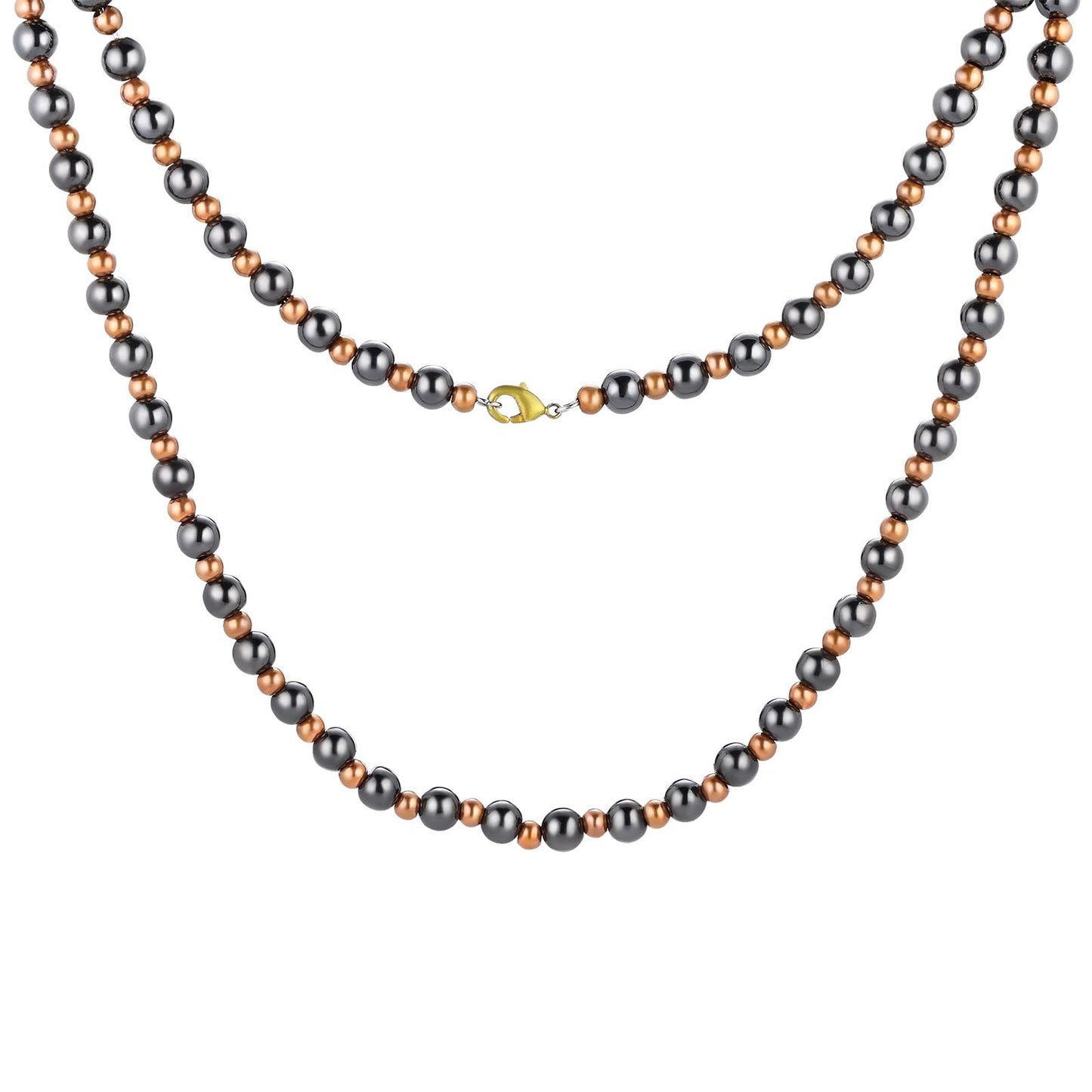 Fashtour Magnetic Hematite for Men and Women, 8MM and 6MM Magnetic Hematite with 6MM and 4MM Pure Copper, 53CM Handmade Energy (CN-Small)