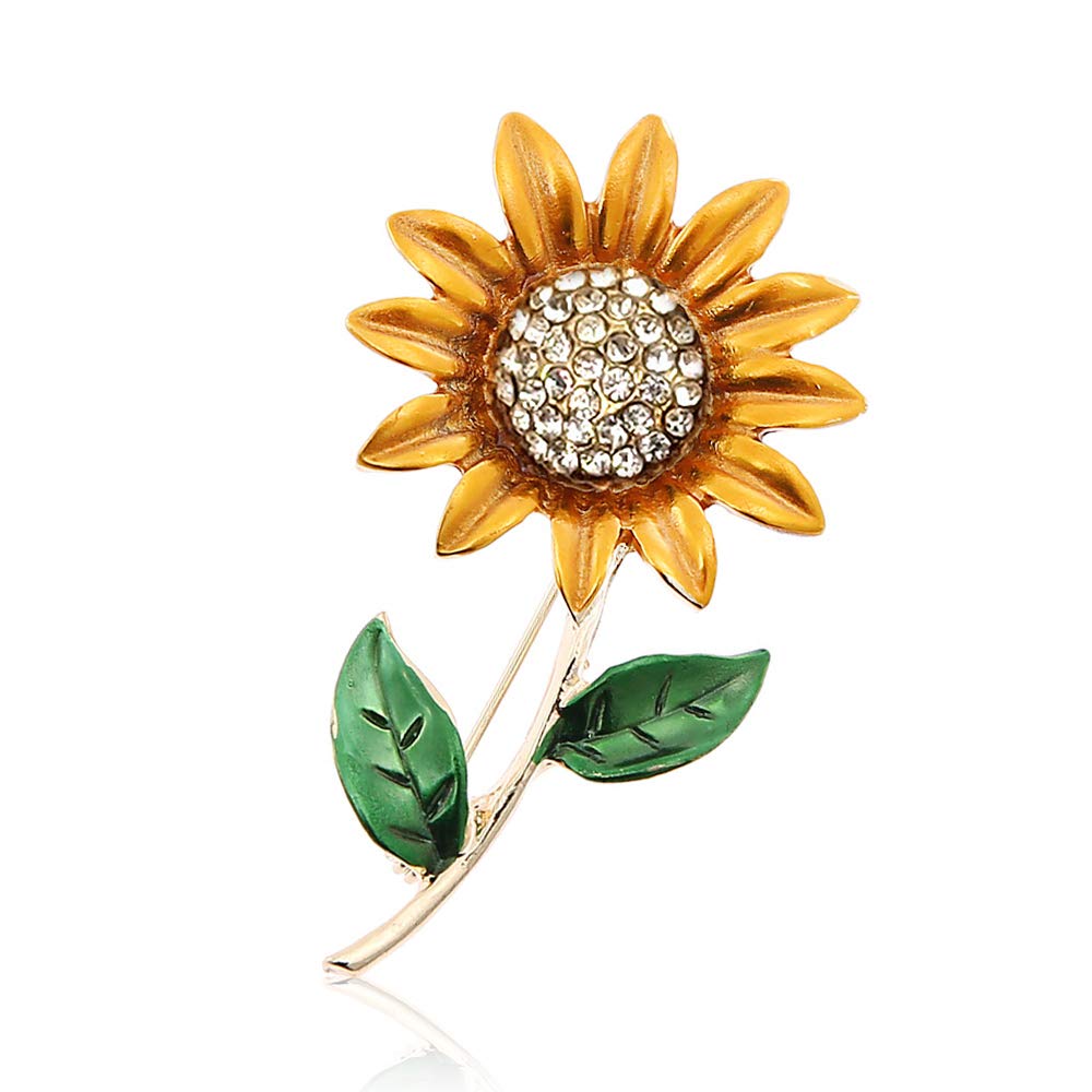 YOOE Yellow Flower Rhinestone Sunflower Brooch. Enamel Crystal Plant Brooch Pin, Charm Sun Flower Coat Brooch for Women (Style A)