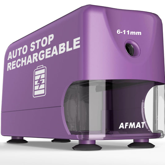 AFMAT Electric Pencil Sharpener Heavy Duty, Cordless & Rechargeable, Classroom Pencil Sharpener for 6-11mm No.2/Colored Pencils, Auto Stop, Fast Sharpen, Save Pencil, 10,000 Sharpenings, Purple, PSD3