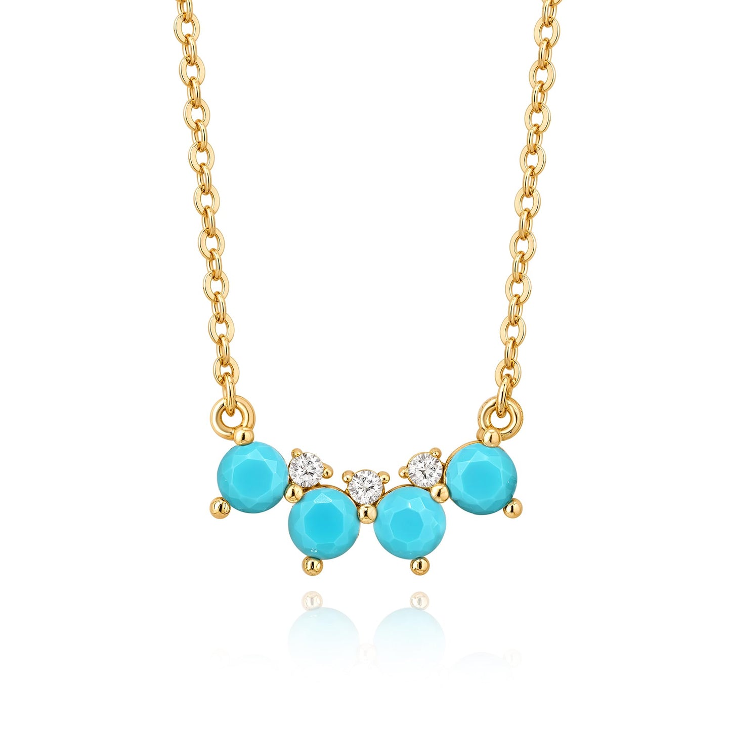 LOLAR RAY V-Shaped Turquoise Necklace 14K Gold Plated Gemstone & Cubic Zirconia Dainty Pendant Adjustable Chain Delicate Gift for Women