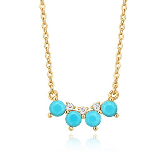 LOLAR RAY V-Shaped Turquoise Necklace 14K Gold Plated Gemstone & Cubic Zirconia Dainty Pendant Adjustable Chain Delicate Gift for Women