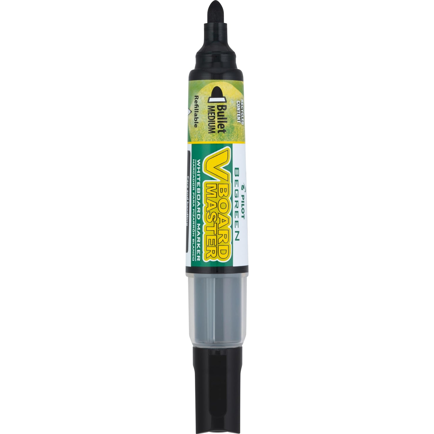 PILOT V Board Master BeGreen Refillable Dry-Erase Markers, Bullet Tip, Black Ink, 12 Count