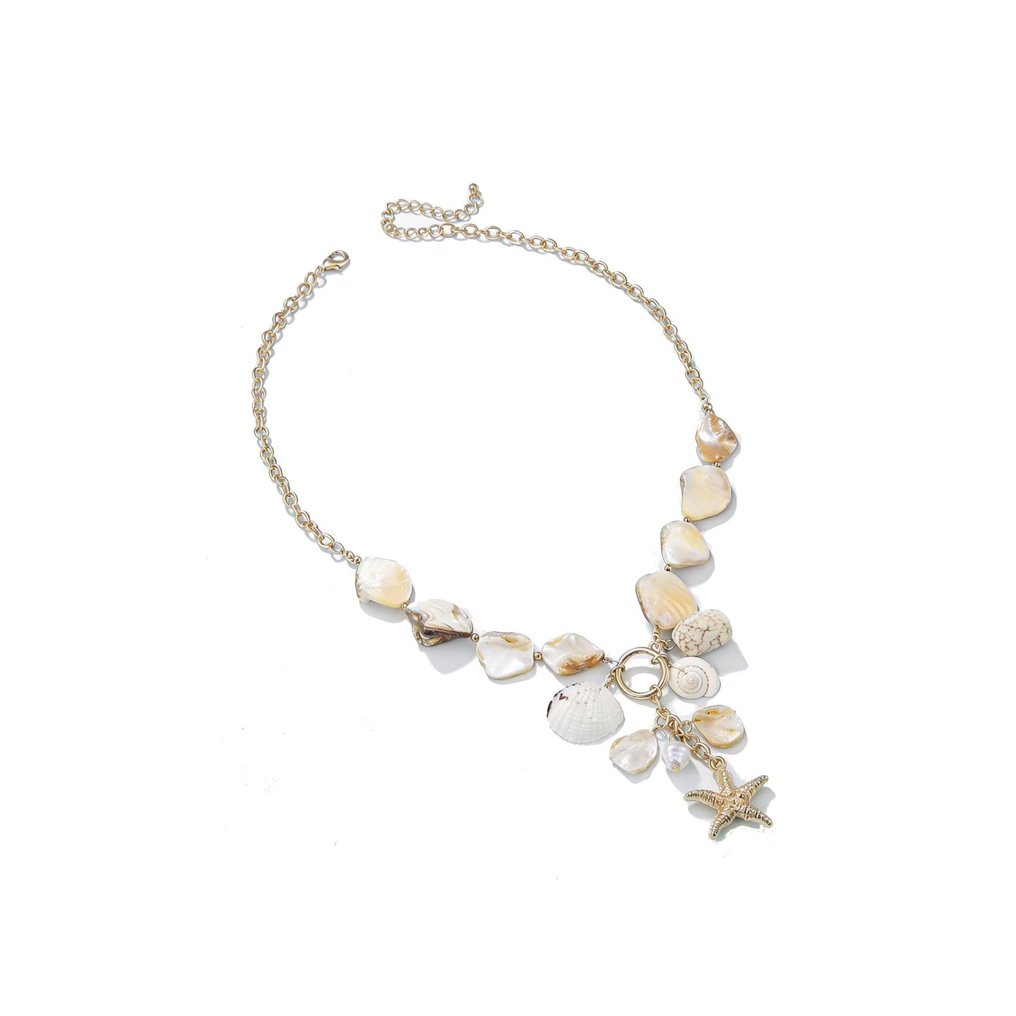 Decixde Shell Necklace Gold Starfish Necklace Seashell Necklace Sea Starfish Necklaces Conch Necklace Summer Beach Jewelry (white)