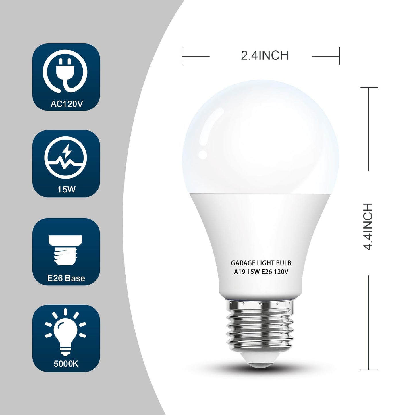 LOXYEE Garage Door Opener LED Light Bulb 4 Pack，15W Equivalent to 100W Garage Light Bulb,A19 5000K Daylight White E26 Base 120V Outdoor Light Bulbs,Minimize Interference,Dimmable