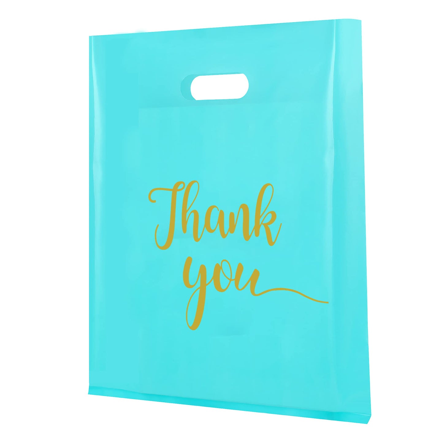 MUKOSEL 100Pcs Thank You Merchandise Bags, Extra Thick 2.36 Mil 12x15 In Retail Shopping Bags for Goodie bags Party Stores Boutique Clothes Business Gift, Reusable Plastic Bags with Handle (Blue)