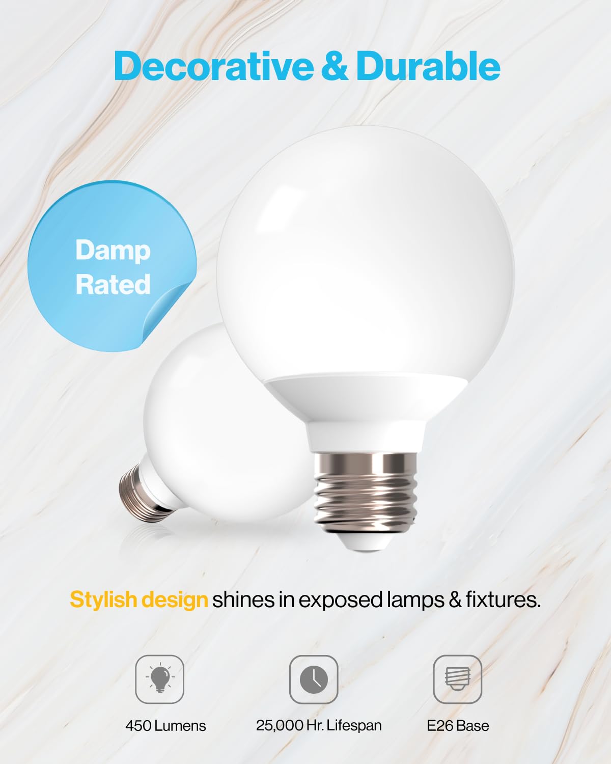 Sunco 8 Pack G25 LED Globe Light Bulb, Bathroom Mirror Vanity Lighting, 450 LM 6W (40W Equivalent), 2700K Soft White, Dimmable, Decorative Round Bulb, E26 Base, UL