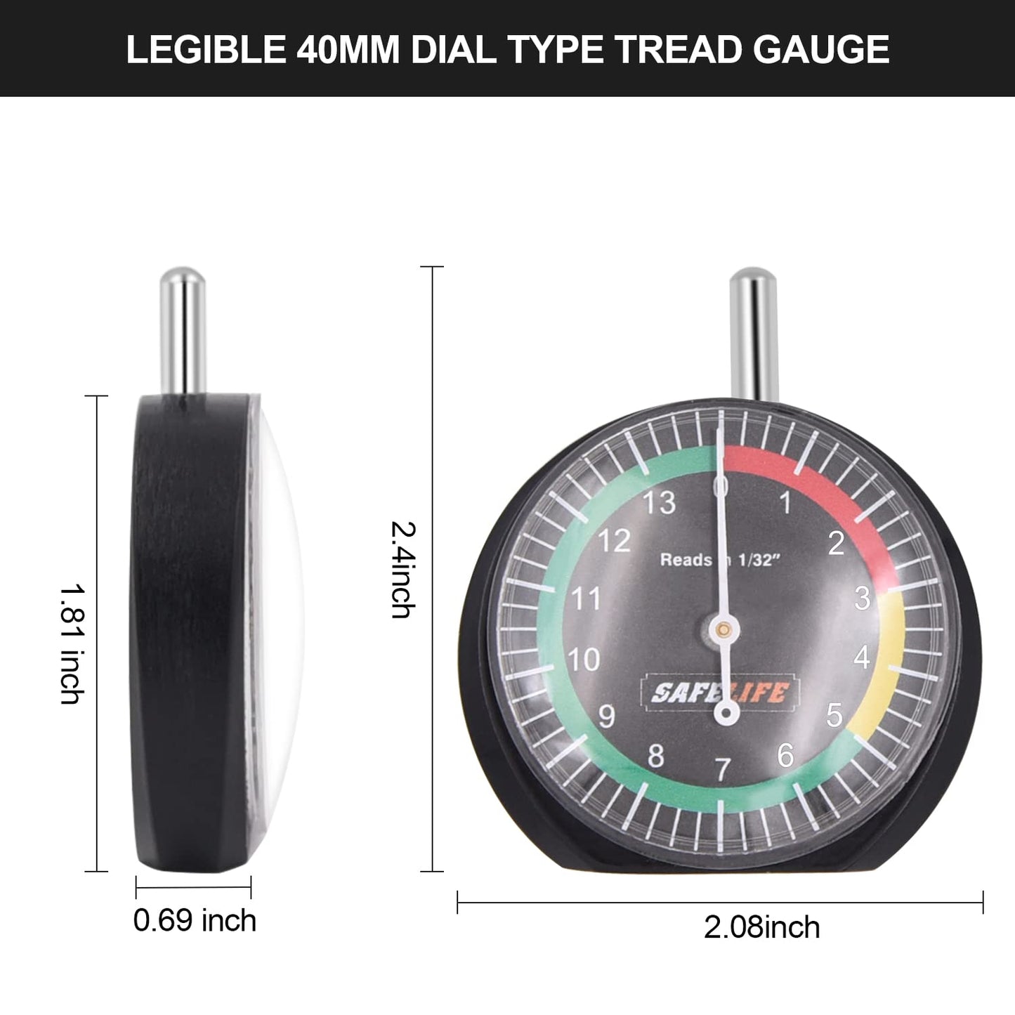 SAFELIFE Tire Tread Depth Gauge, 10 Pack Dial Type Tire Tread Depth Gauge Professional for Motorcycle, Car,Truck and Bus,Easy Reading Tyre Tread Depth Gauge in 32nds
