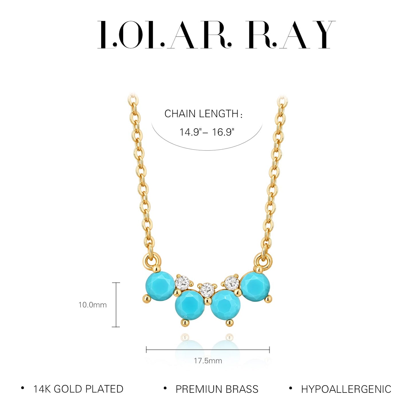 LOLAR RAY V-Shaped Turquoise Necklace 14K Gold Plated Gemstone & Cubic Zirconia Dainty Pendant Adjustable Chain Delicate Gift for Women