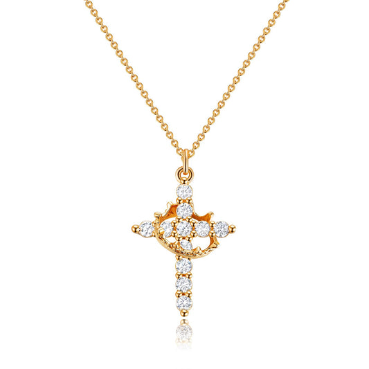 Robaice Gold Cross Necklace for Women, 14K Gold Plated Crown Cross Pendant Necklace Cross Necklaces Faith Jewelry First Communion Necklace, Gold