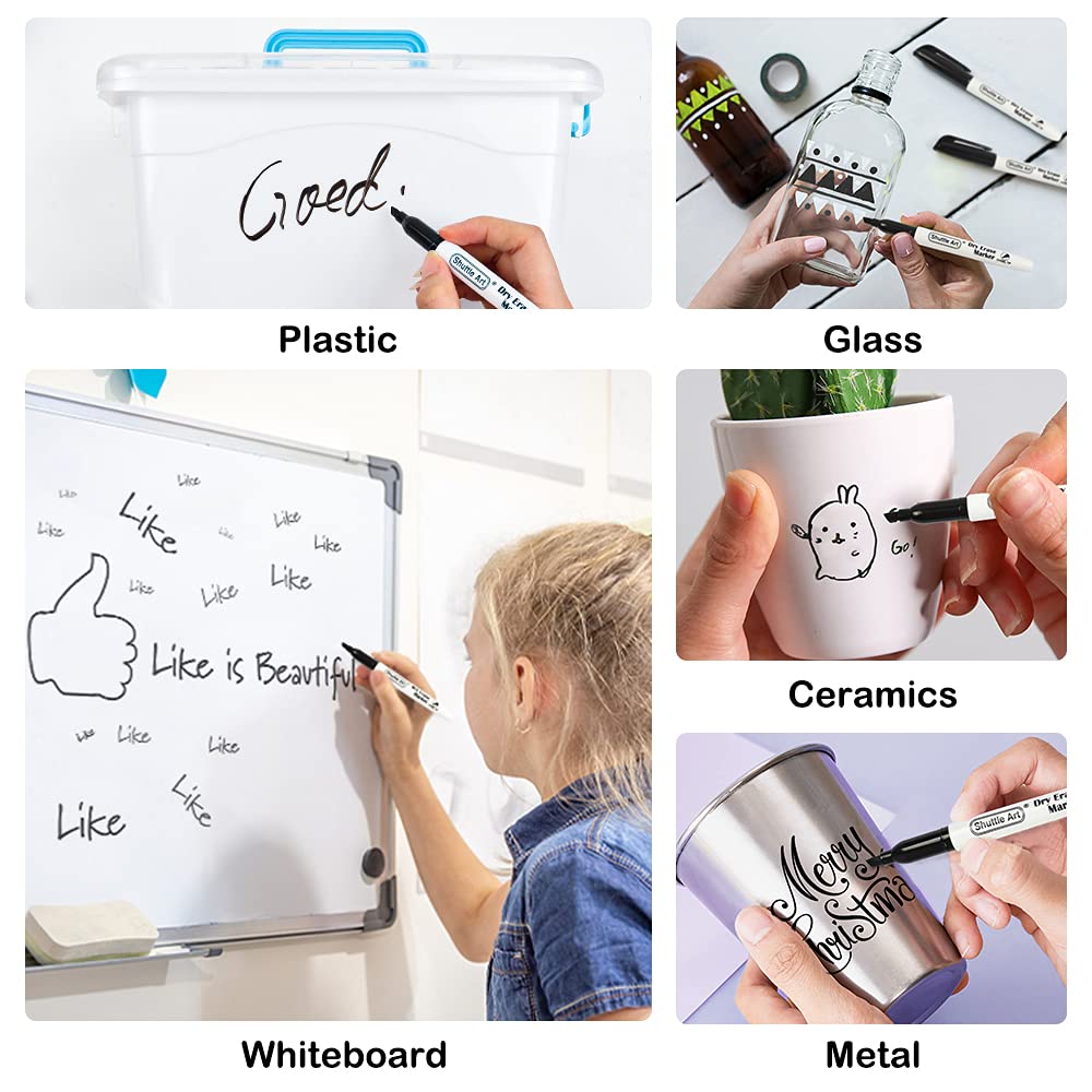 huttle Art Dry Erase Markers, 120 Pack Black Whiteboard Markers with 2 Erasers,Chisel Tip Dry Erase Markers, Perfect For Writing on Whiteboards, Dry-Erase Boards,Mirrors for School Office Home