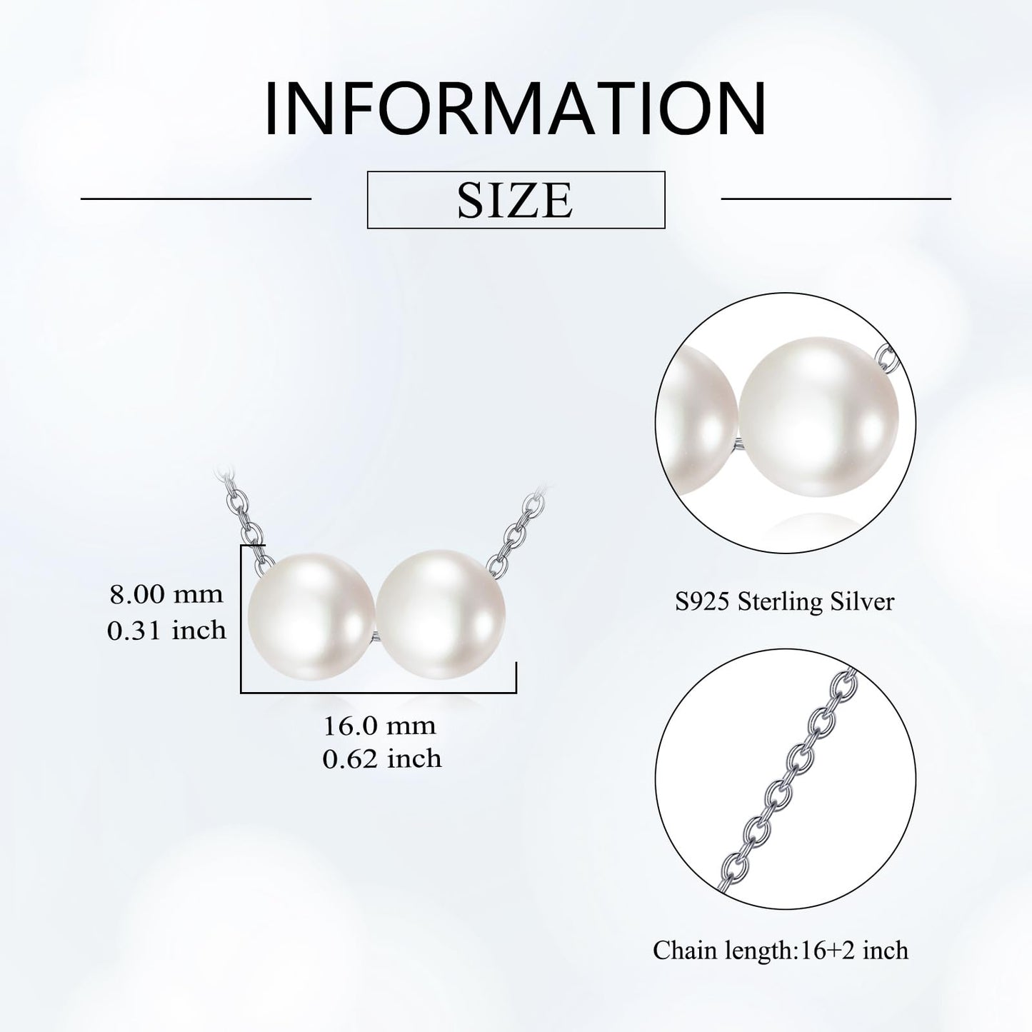 POPLYKE 2 Pearls Necklace Sterling Silver Pearls Choker Necklace for Women 7-8mm Freshwater Cultured Pearls Wedding Bridesmaids Anniversary 16''