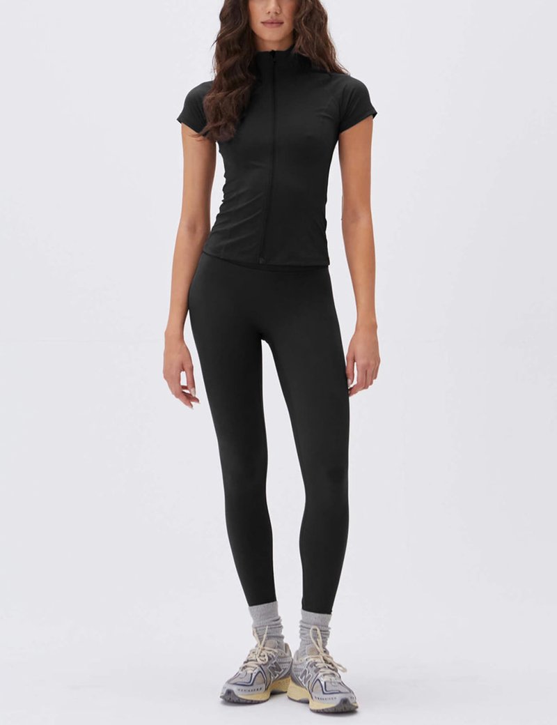 Lviefent Womens Lightweight Full Zip Active Running Track Jacket Workout Short Sleeve Top Slim Fit Yoga Sportswear (Black-L)