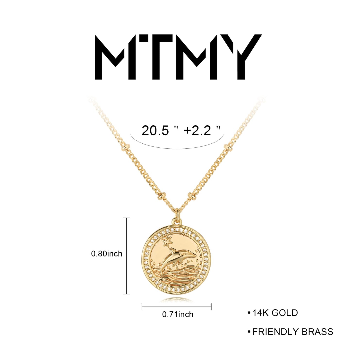 MTMY Gold Starfish Necklace 14K Gold Plated Shell Conch Ocean Pendant Necklace for Women Beach Summer Jewelry(Dolphin)