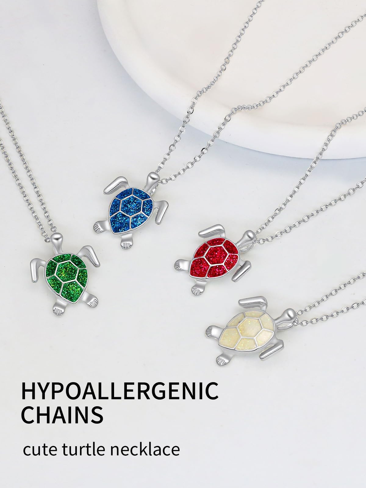 PIYIZ Cute Turtle Necklace Women's Halloween Party Jewelry Silver Plated Stainless Steel Dainty Ocean Jewelry Blue Enamel Pendant with 18 Inch Chain