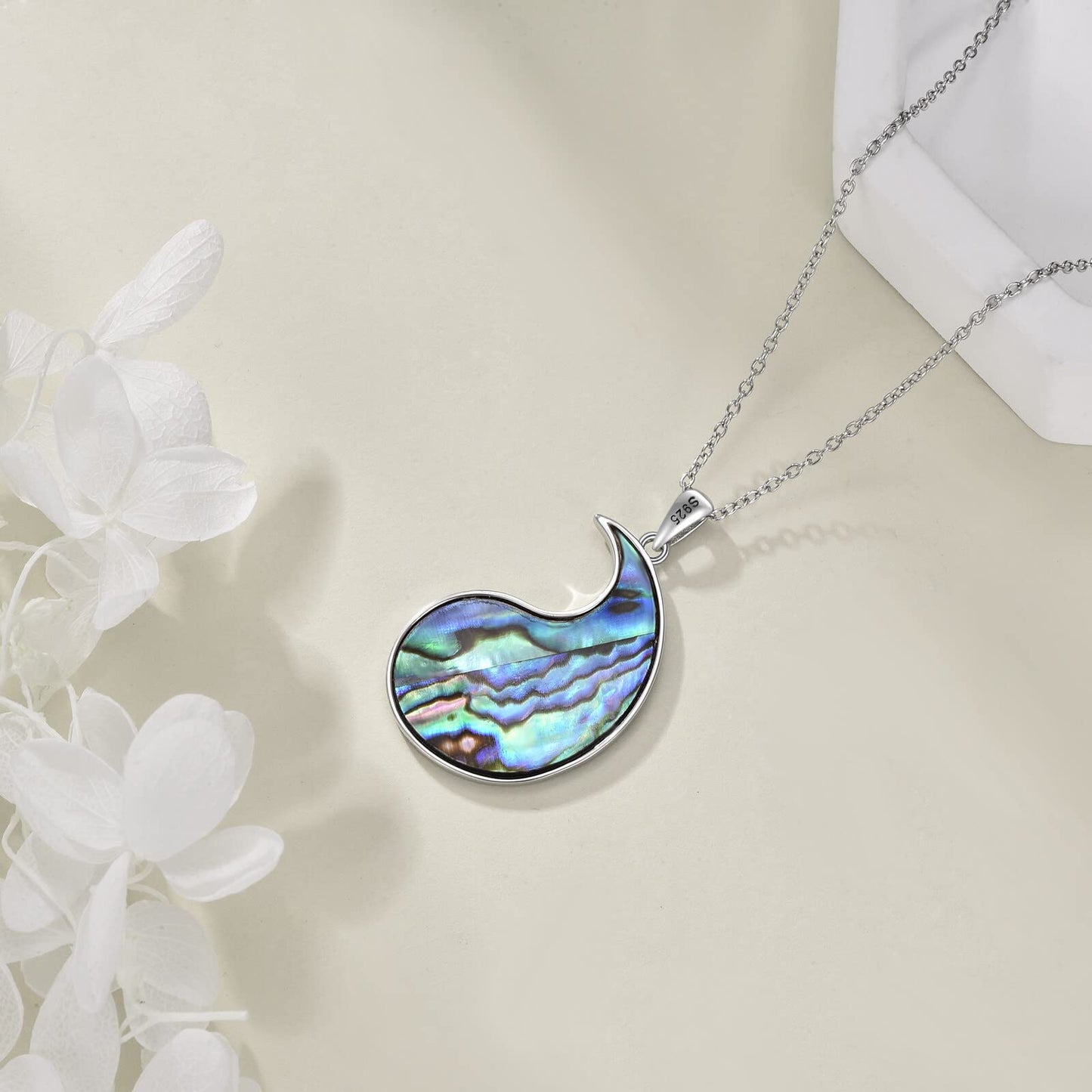 AXELUNA Conch Necklace Sterling Silver Ocean Beach Abalone Shell Jewelry for Women