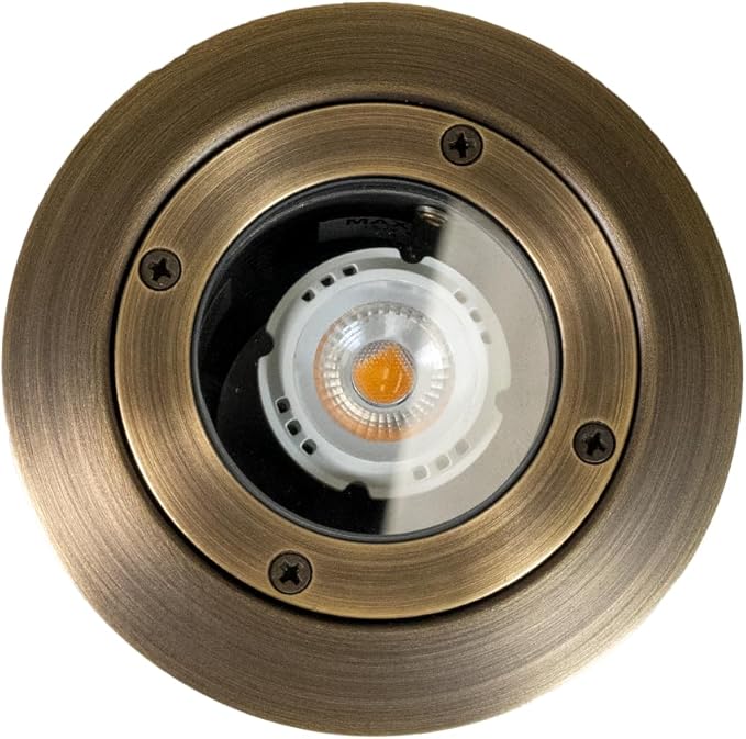 VOLT 12V Waterproof IP68 Mini Well Light with Brass Top (Bronze) for Low Voltage Landscape Lighting of Pathway, Driveway, Tree, Column or Wall