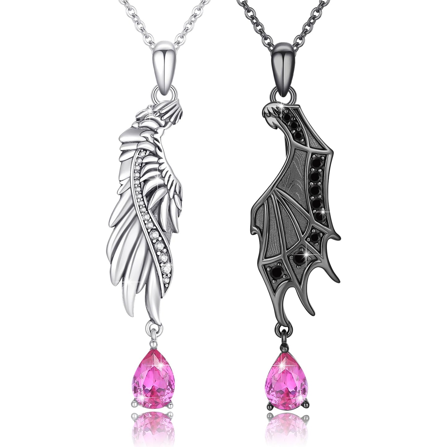 OHAYOO Angel Wings Couples Necklace, 925 Sterling Silver Gothic Angel and Devil Wing Necklace, Couple Jewelry Gift for Him and Her