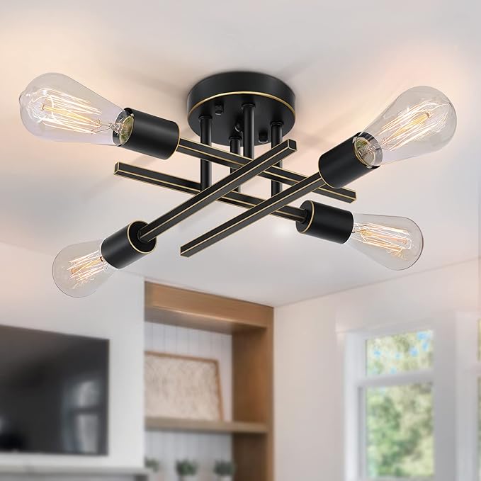 SunRider Industrial 4-Light Semi Flush Mount Ceiling Light Fixture, Oil Rubbed Bronze Hallway Lights, Retro Metal Sputnik Chandelier for Living Room