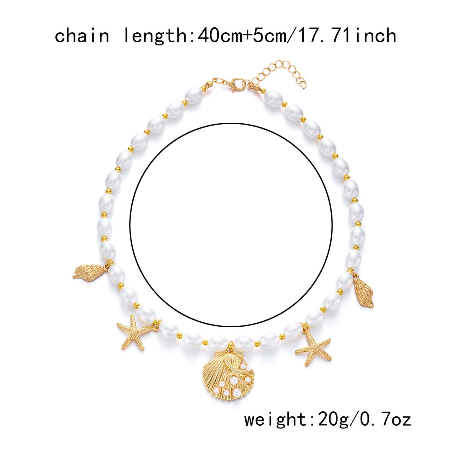 Pearl Gold Starfish Seashell Necklace for Women Boho Mermaid Pearl Beaded Necklace Trendy Gold Starfish Shell Charms Necklaces Summer Beach Vacation Jewelry Accessories (C)