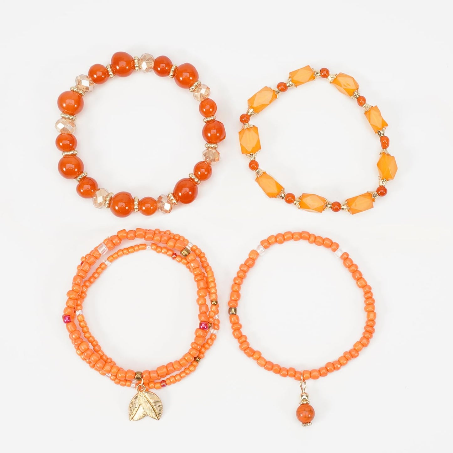 Briutn Bohemian Orange Stackable Beaded Bracelet Set for Women Stretch Bead Bracelets Orange Jewelry Summer Beach Accessories