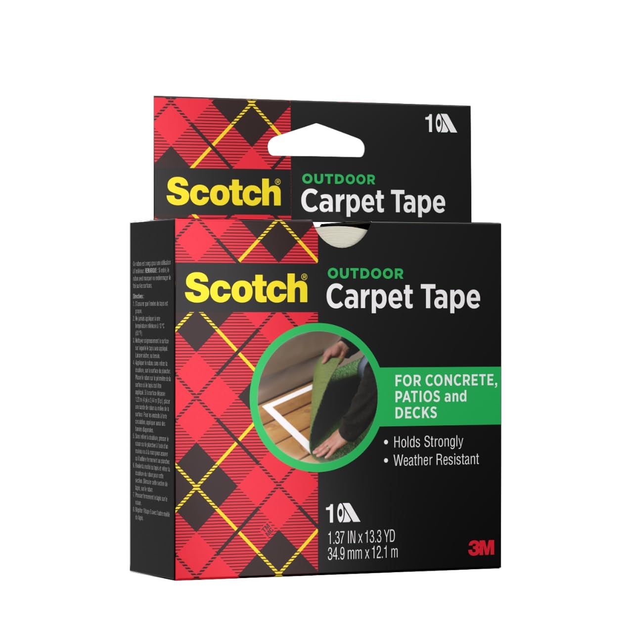 3M Scotch Double-Sided Carpet Tape 1.3 in x 40 ft – Heavy Duty Indoor/Outdoor Rug Gripper for Hardwood, Vinyl, Tile & Concrete Floors – Non-Slip Adhesive for Area Rugs and Mats