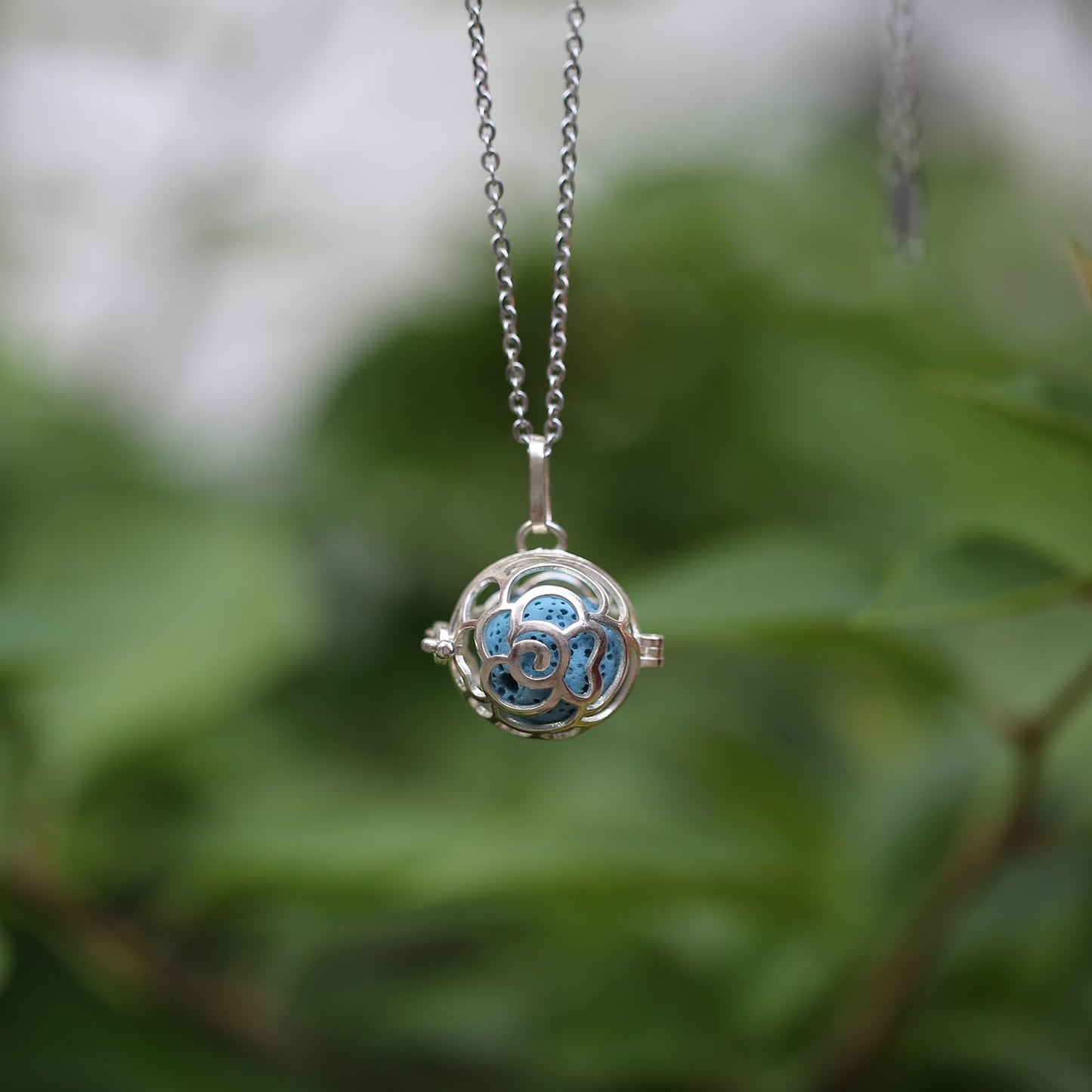 2PCS Essential Oil Diffuser Necklace Aromatherapy Lava Bead Stone Little Love Heart and Hollow Ball Locket Necklace Pendant with for Women