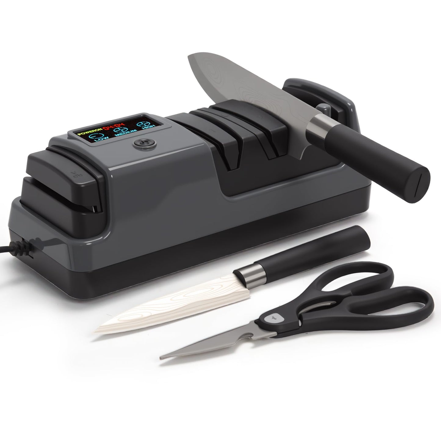 Ceelpeopar Professional 3-Stage Electric Knife Sharpener for Kitchen Knives, LCD Screen, 100% Diamond Abrasive, Adjustable Rotational Speed, Precision Angle Guides for All Kitchen Knives