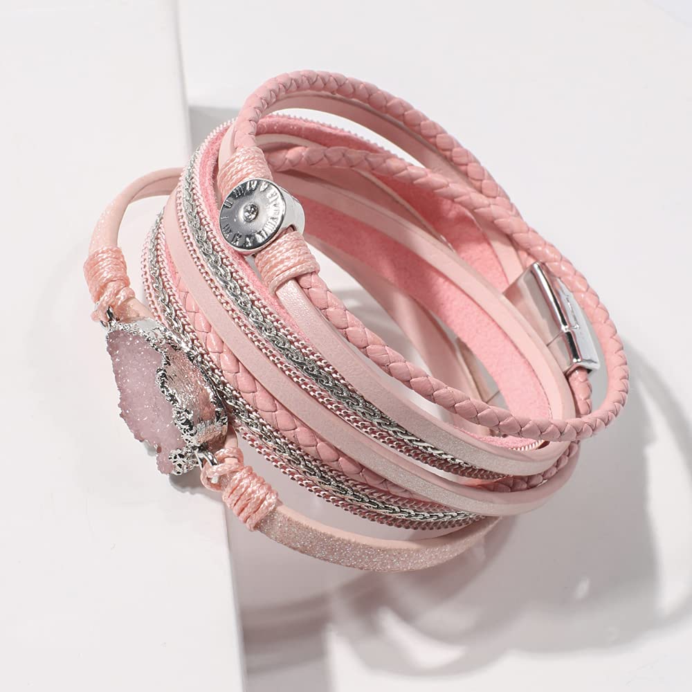 Artilady Leather Wrap Bracelet for Women - Handmade Clasp Bangle Bracelet with Pearl Beads Crystal Wristbands Jewelry Gift for Ladies and Mother