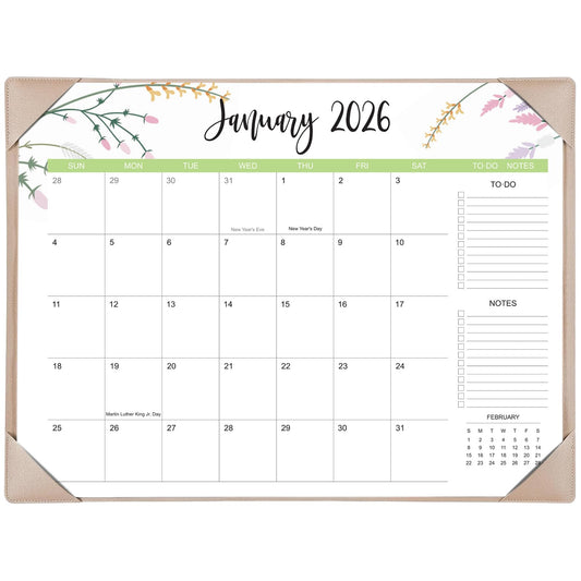 Desk Calendar 2026 with Desk Mat – 22" x 17" Large Desk Pad Calendar Runs from January 2026 to June 2027, Floral Design Desktop Calendar with To Do List, Personal Desk Calendar Planner for Home, Office