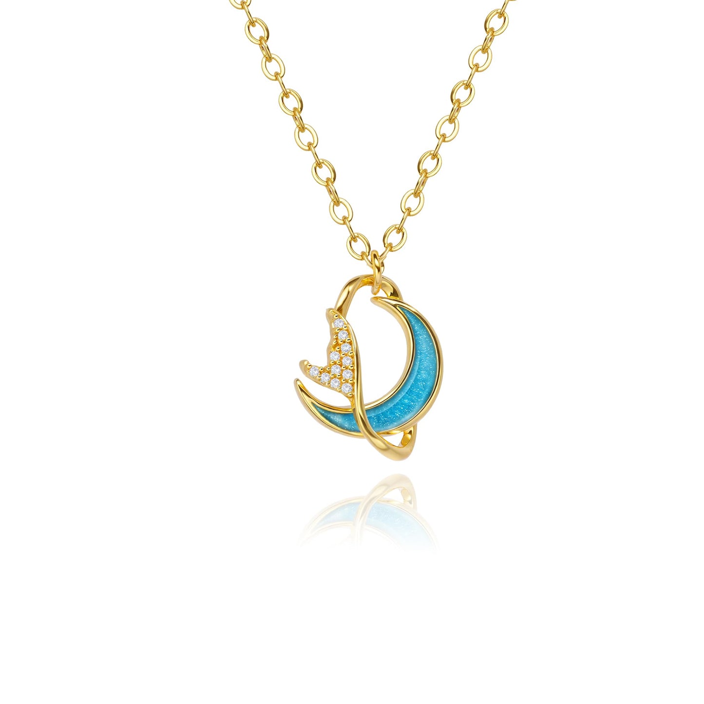 GLUBU Dainty 14K Gold Plated Moon & Fish Ocean Necklace for Women - Summer Beach Jewelry Charm Gift