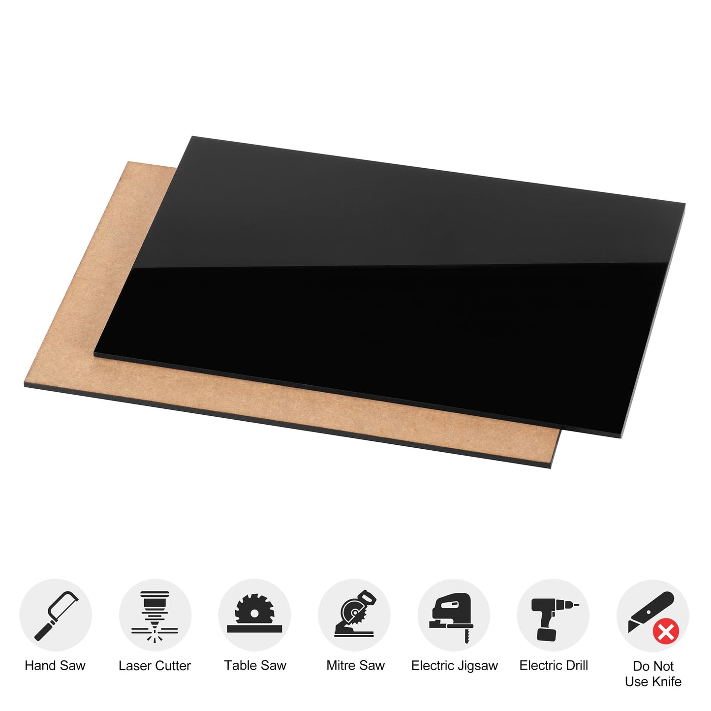 KAITELA Pack of 10 Black Acrylic Sheet 8" x 10" Cast Plexiglass Panel 1/8" Thick (3mm) Plastic Board for Craft Projects, Laser Cutting, Photography, Sign