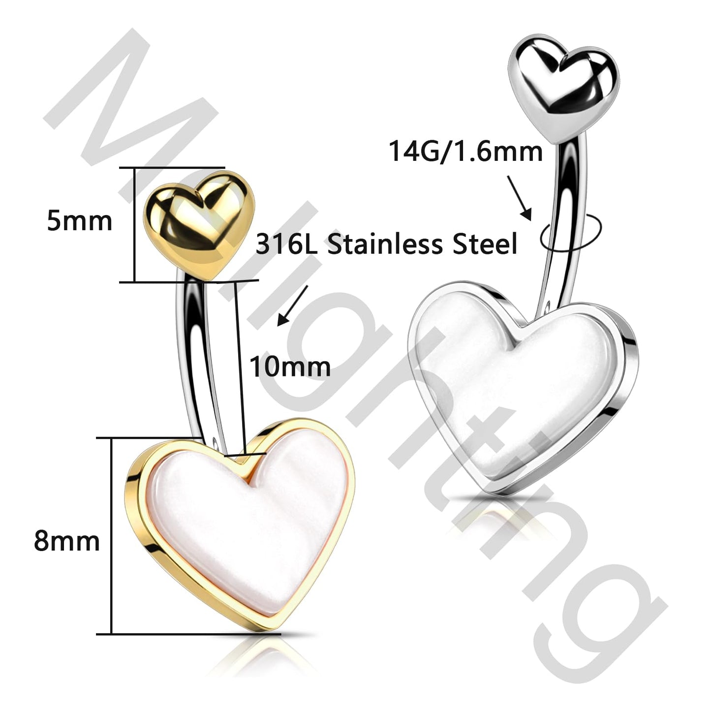 Melighting Heart Belly Button Ring 14G Stainless Steel 316L Pink Belly Ring Belly Piercing Opal Belly Piercing Jewelry Navel Ring For Women 10mm