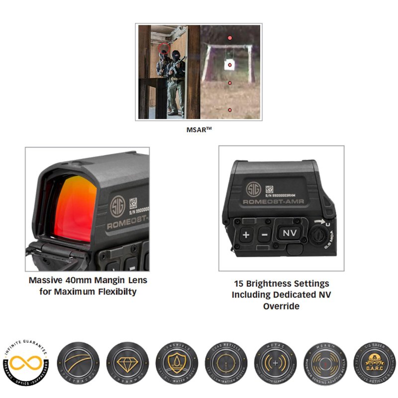 SIG SAUER ROMEO8T-AMR Red Dot Sight SOR8T101 | 1x40mm QBCD 2.0 MSAR Reticle | Ultra-Durable Waterproof Tactical Optic for Rifle with Flip Covers, MOTAC, MIL-STD-810 & 15 Brightness Settings