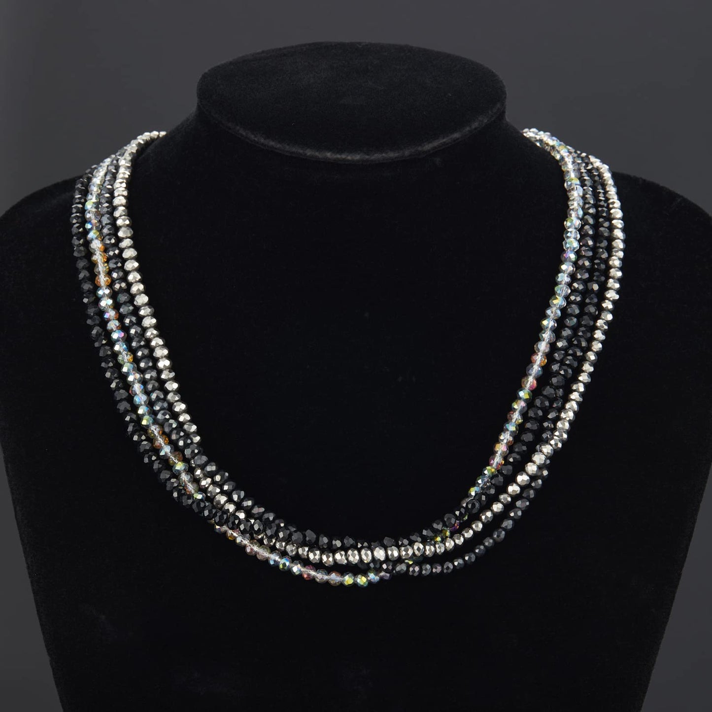 Noessla Multi-layer Crystals Beaded Choker Necklace for Women Colorful Boho Statement Necklace Trendy Costume Party Jewelry Mothers day Gifts for Mom(29-Black)