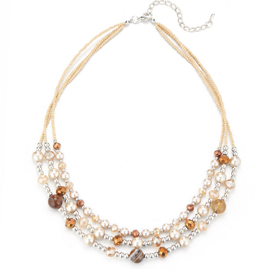 Noessla Beaded Statement Necklaces for Women Layered Chunky Bead Necklace Fashion Costume Jewelry Gifts for Mom(Champagne Brown)
