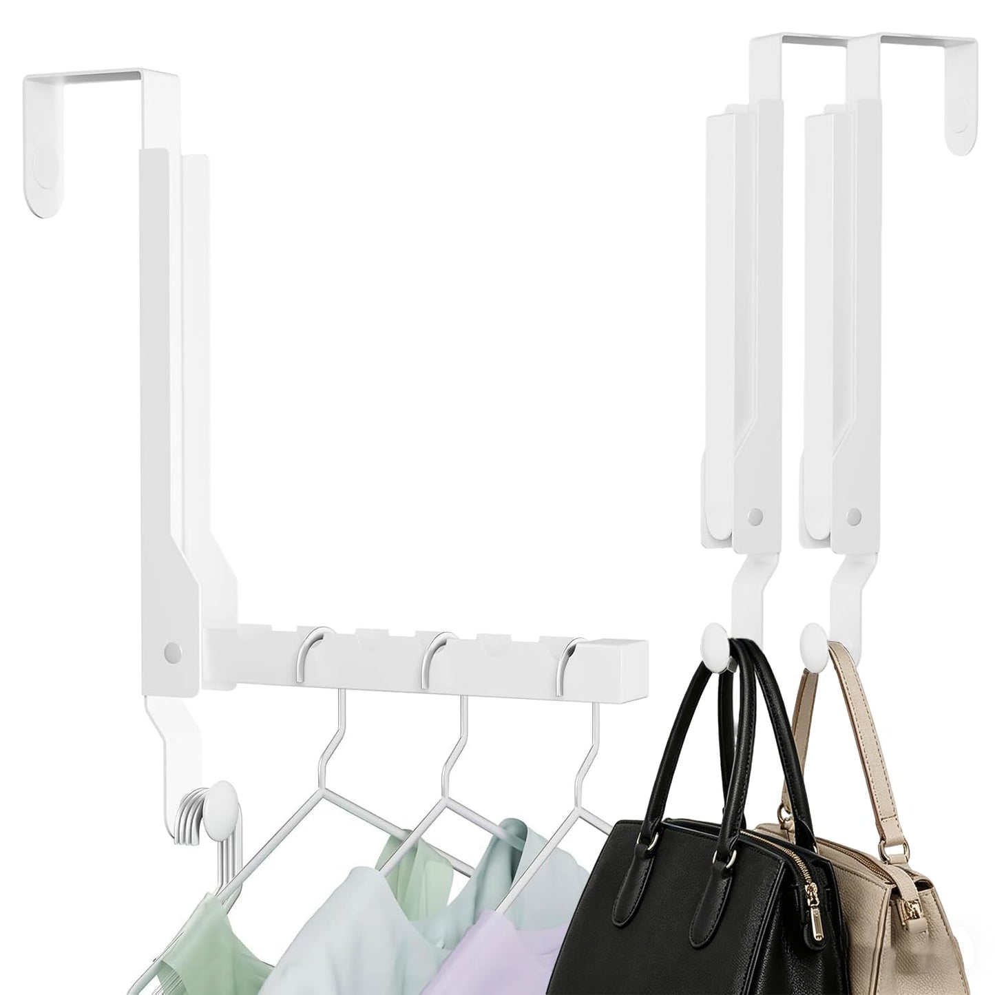 2 Pack Heavy Duty Over the Door Hanger, Compact Foldable Over Door Hook, Portable Compact Over Door Drying Rack for Laundry, Metal Over the Door Clothes Hanger, Rustproof & Waterproof (White)