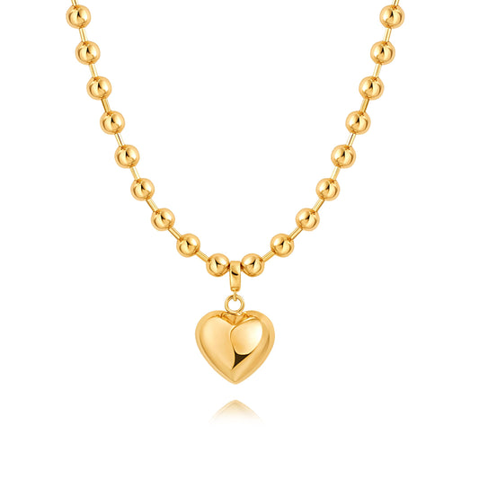 PEARLADA Statement Gold Plated Heart Pendant Necklace, Chunky Beaded Ball Chain Necklace, Trendy Jewelry y2k Necklace
