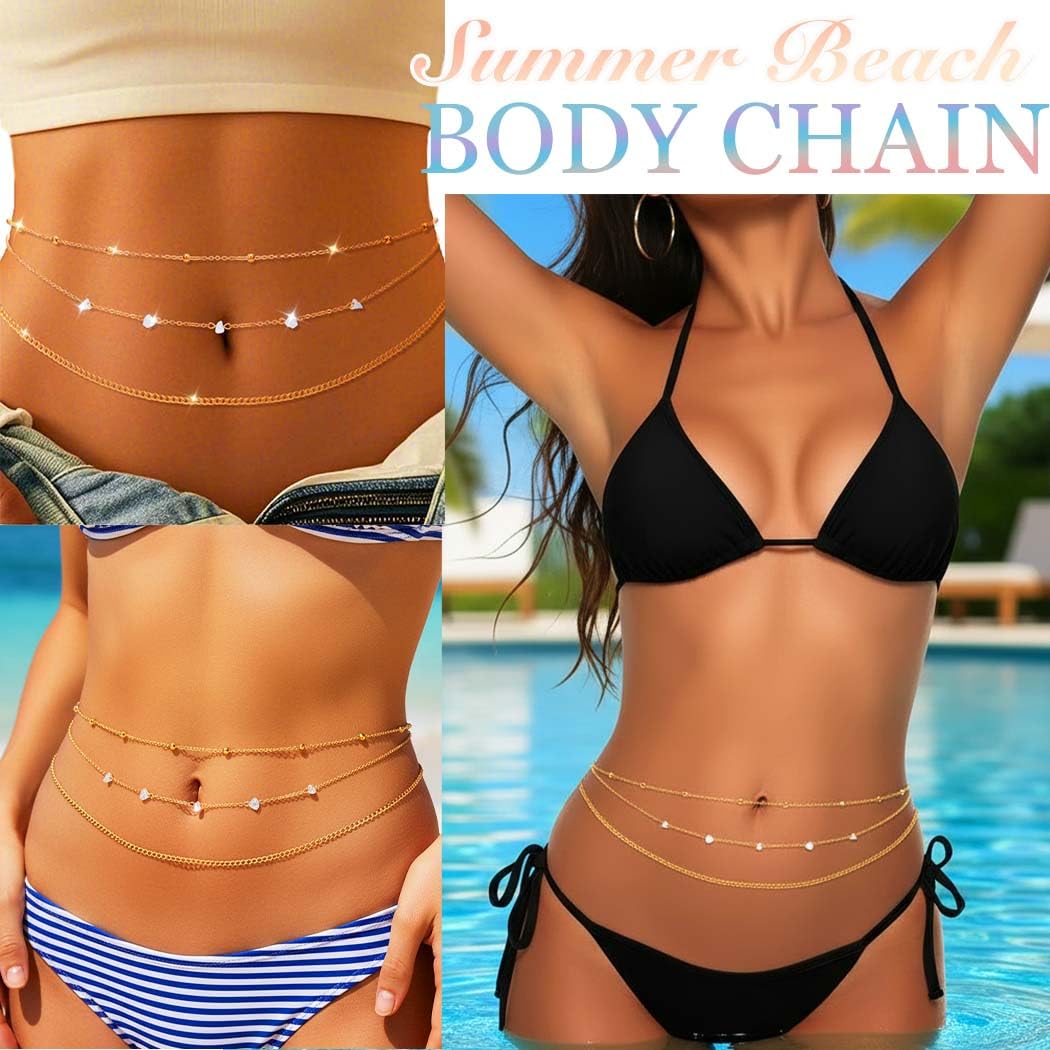 Asooll Stone Waist Chains Gold Layered Beads Belly Chain Summer Beach Bikini Body Accessory for Women (SET A, free size)