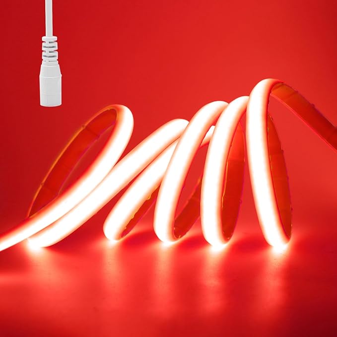 KISUFU 12V DC COB LED Strip, 320 LEDs/m Waterproof IP68 Flexible Neon Light Strip for Living Room, Bedroom, Kitchen, DIY Outdoor Party, Holiday Decoration. (Without Power Adapter)