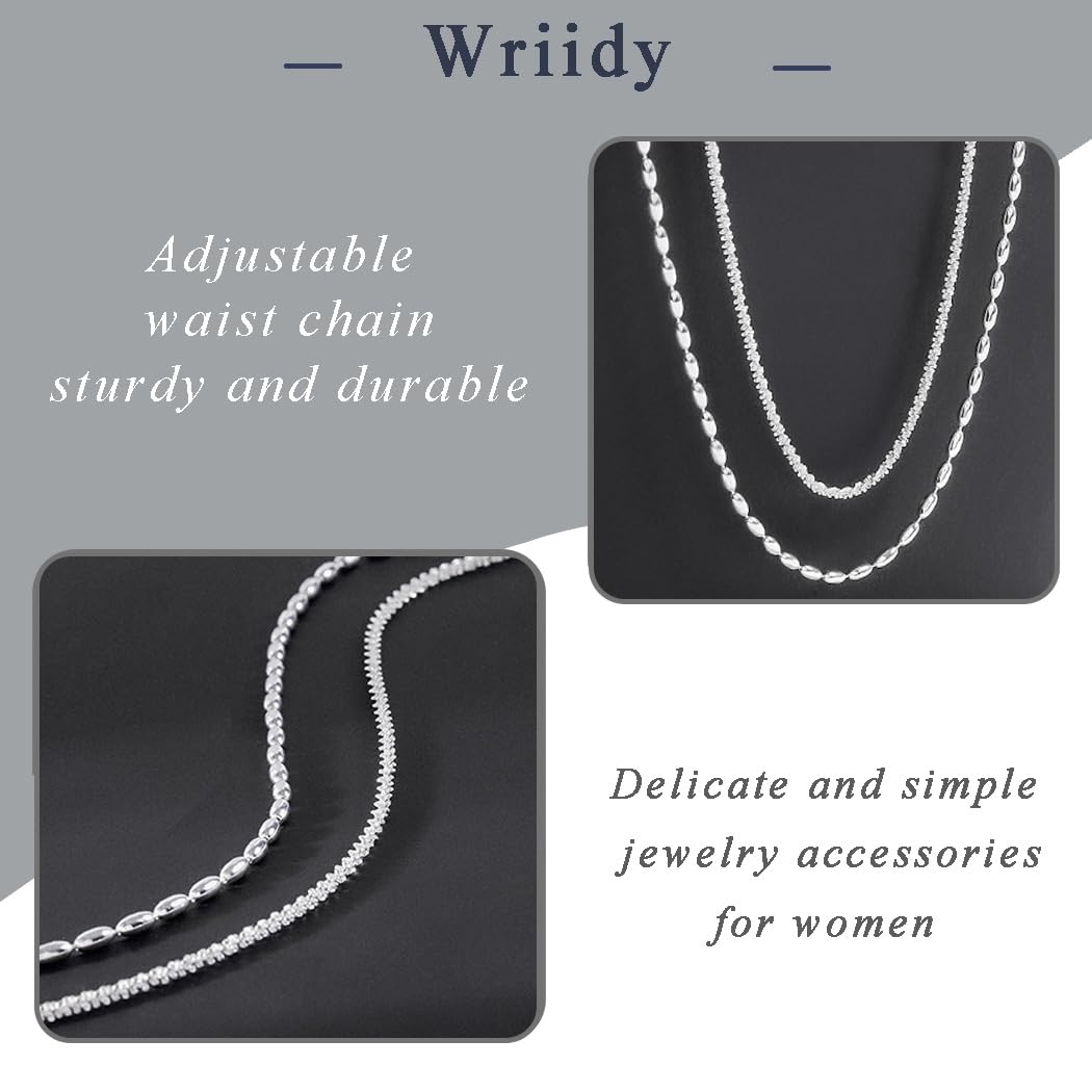 Wriidy Layered Silver Beaded Waist Chain Belly Chain Women Shiny Body Jewelry Accessories for Beach