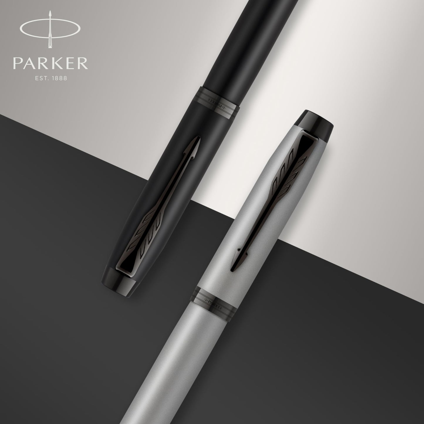 Parker IM Fountain Pen, Black Lacquer with Gold Trim, Fine Nib, Blue Ink Refill, Elegant Gift Box