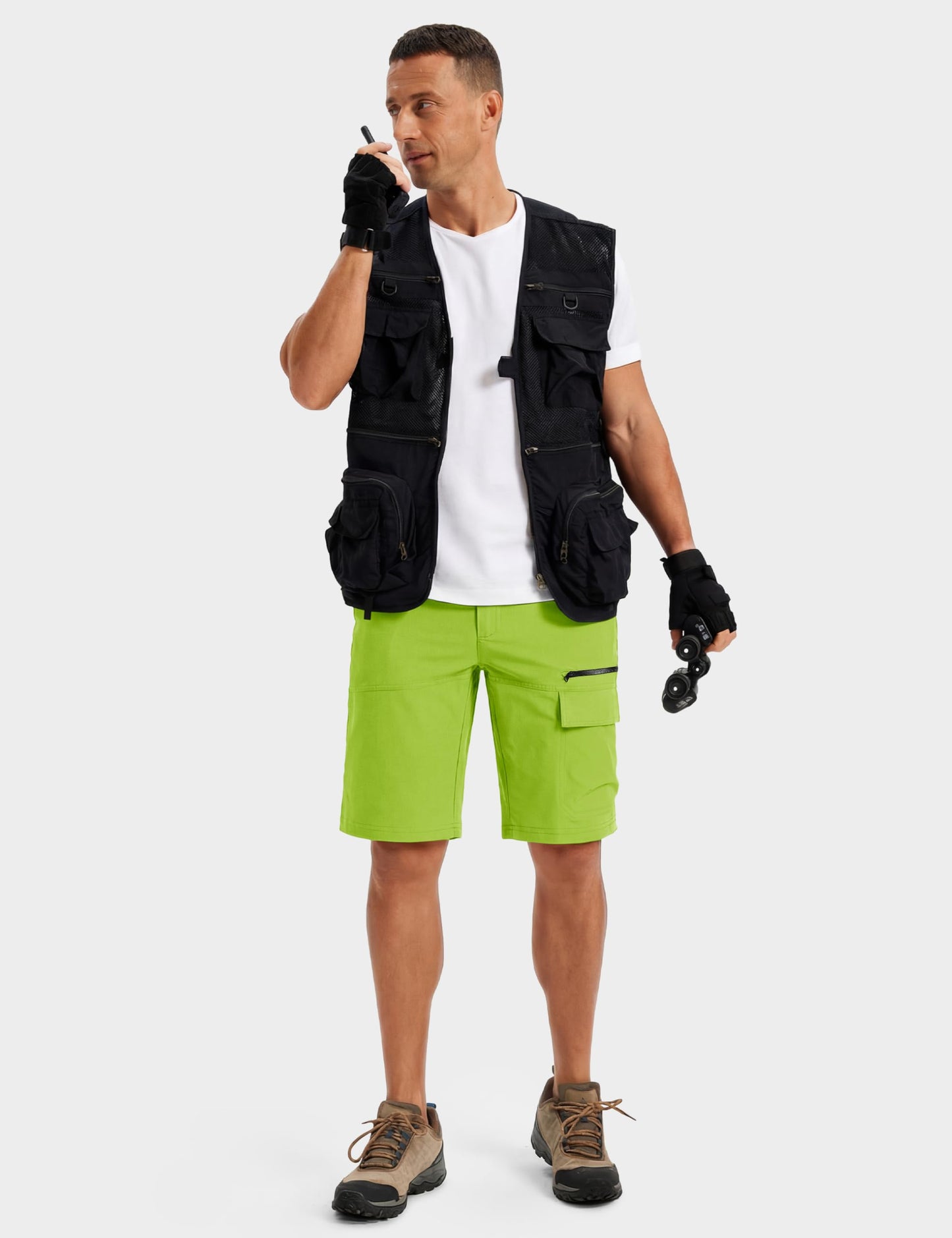 TACVASEN Men's Casual Shorts Lightweight Quick Dry Cargo Hiking Tactical Shorts Outdoor Summer with Zipper Pockets Yellow Green 36