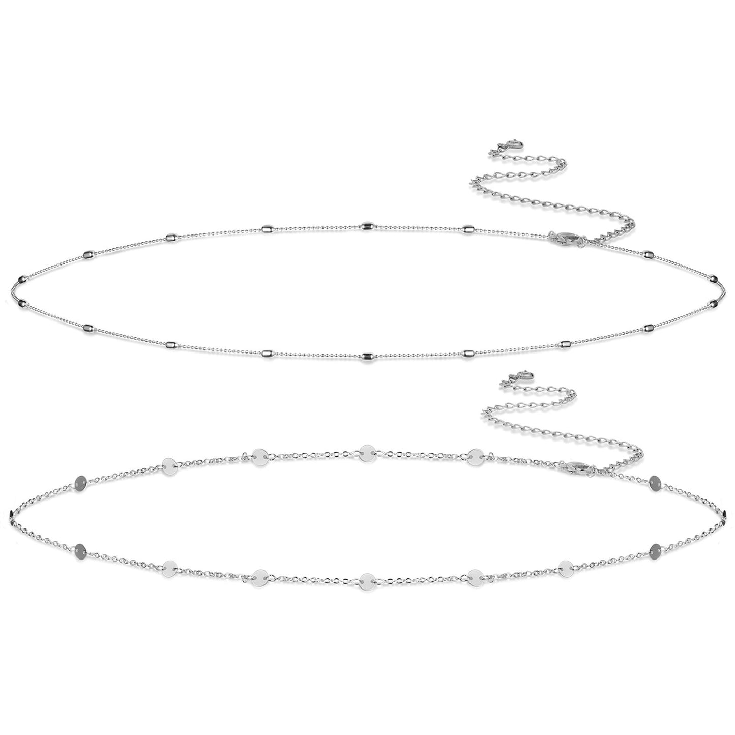 Rotnso Silver Plated Body Chains Dainty Boho Layered Beach Waist Bead Chain Adjustable Bikini Belly Chain Jewelry Accessories for Women Sexy