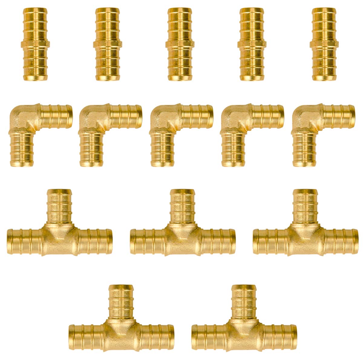 SUNGATOR 30-Pack 1/2 Inch PEX Fittings, 10 Each Elbow Tee Coupling, No Lead Brass, Pex Fitting 1/2 Inch Assortment, UPC, NSF Certified