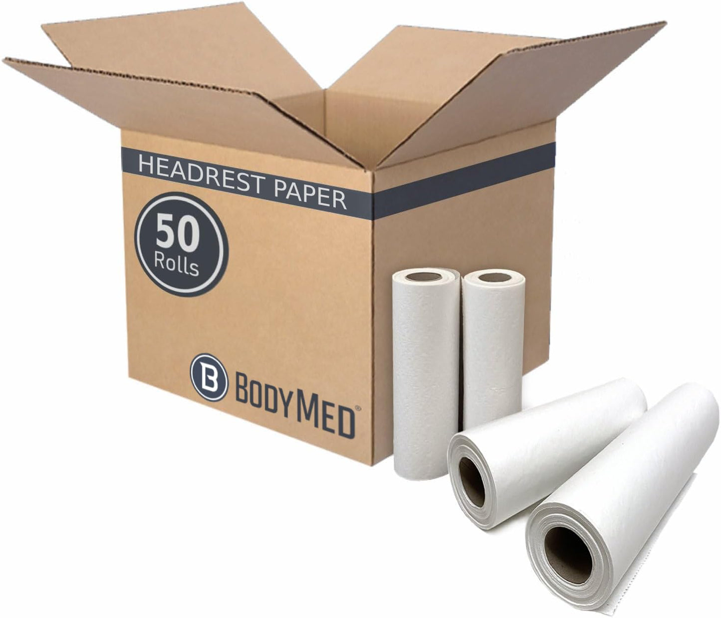 BodyMed Standard Headrest Paper Rolls for Chiropractic Exam Table, Smooth White, 8.5-Inch x 225-Feet, 50 Count – Disposable Exam Table Cover for Medical Office, Chiropractor, Spa Use