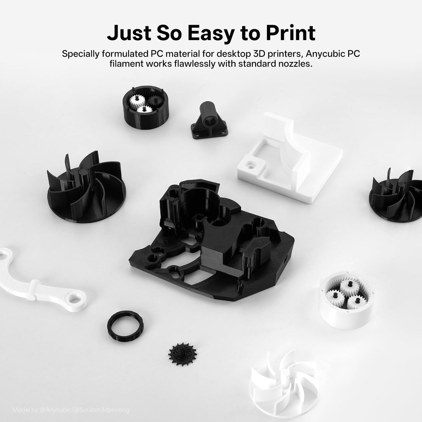 ANYCUBIC PC Filament 1.75mm, Tough and Long-Lasting Polycarbonate 3D Printer Filament, Accuracy +/- 0.02mm, Fit Most FDM 3D Printer, 1KG Spool, Black
