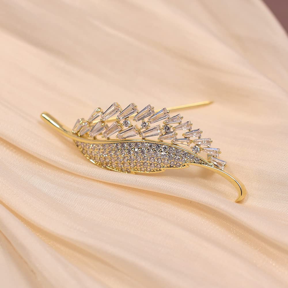 AILONMEI Elegant Gold Leaf Brooch Pin Corsage Brooches Jewelry for Women Fashion Pearl Costume Broaches and Pins (Gold)