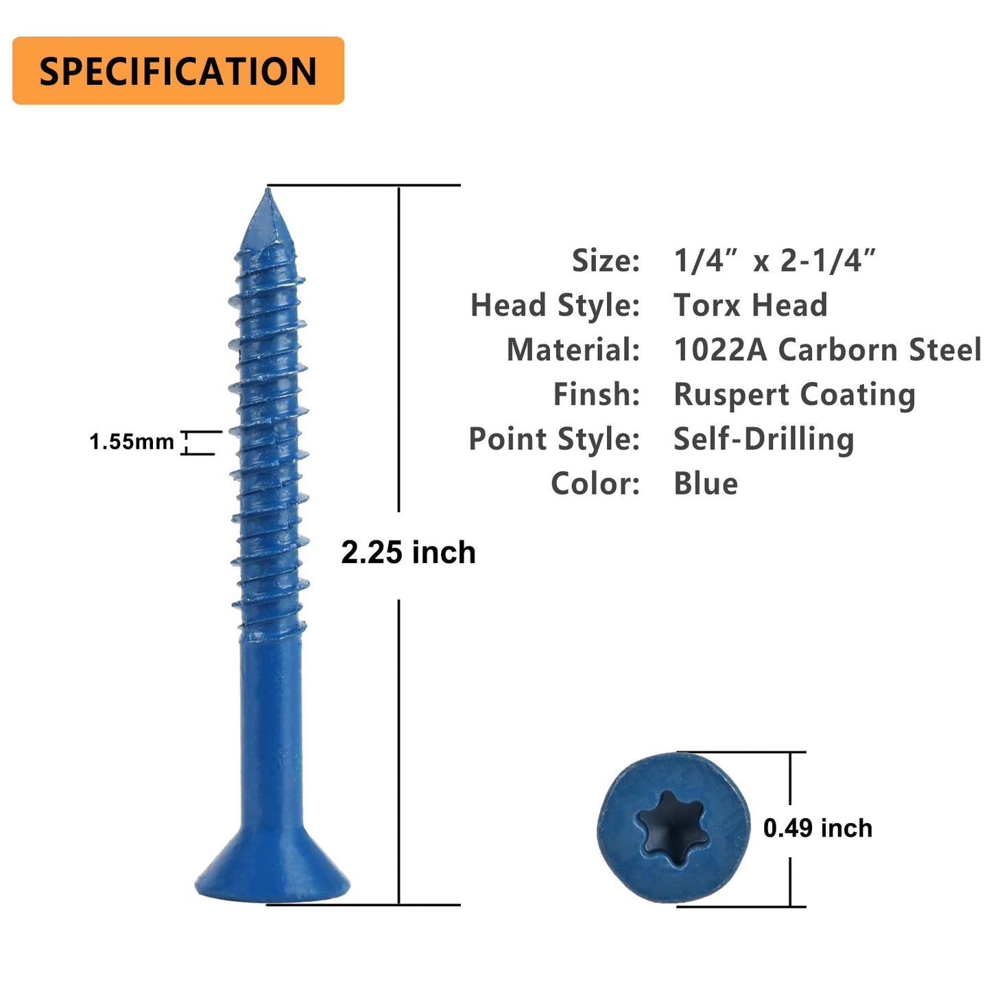 Allkeen 1/4" x 2-1/4" Concrete Screws, Anchoring to Masonry, Brick, Block, Cement or Stucco, 100PCS